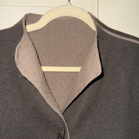 Kenar Wool Blend Reversible Cardigan Gray Beige Size Large Lagenlook - Picture 6 of 14